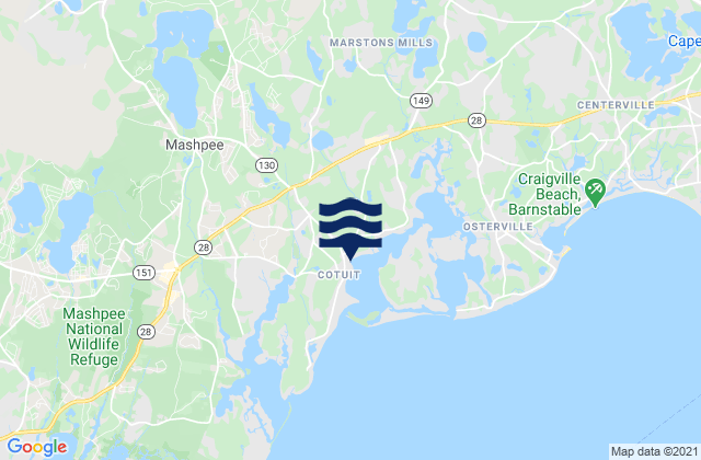 Mapa da tábua de marés em Ropes Beach, United States