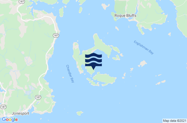 Mapa da tábua de marés em Roque Island Harbor, United States