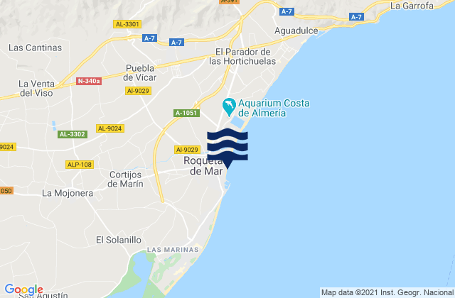 Mapa da tábua de marés em Roquetas de Mar, Spain