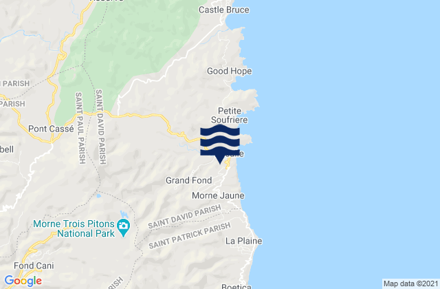 Mapa da tábua de marés em Rosalie, Dominica