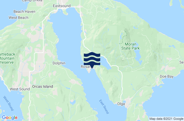 Mapa da tábua de marés em Rosario East Sound Orcas Island, United States
