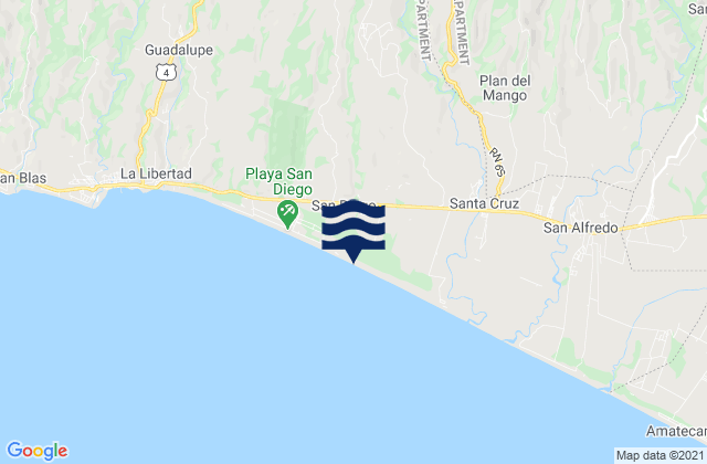 Mapa da tábua de marés em Rosario de Mora, El Salvador