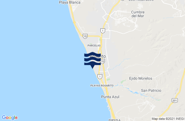 Mapa da tábua de marés em Rosarito, Mexico