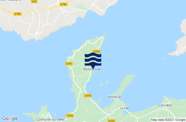 Mapa da tábua de marés em Roscanvel, France