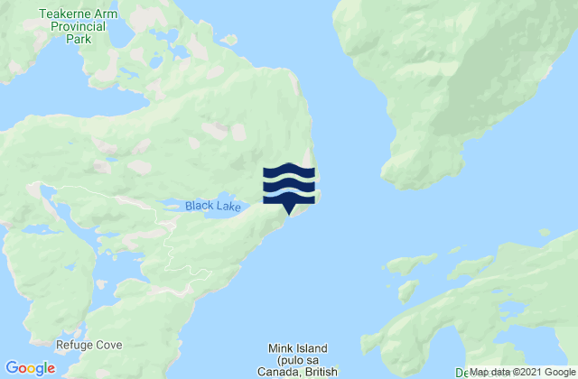 Mapa da tábua de marés em Roscoe Bay, Canada