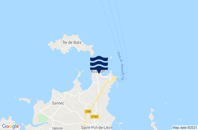 Mapa da tábua de marés em Roscoff, France