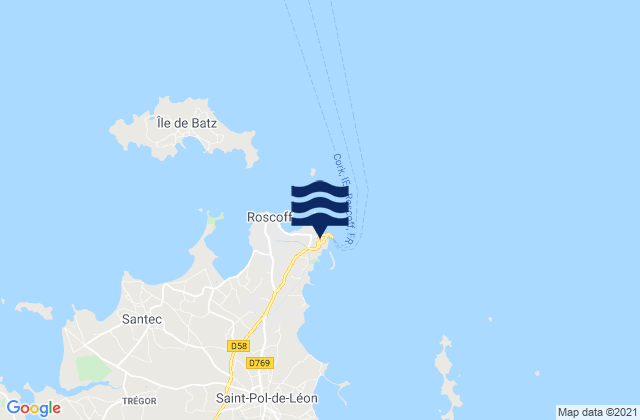 Mapa da tábua de marés em Roscoff Port, France