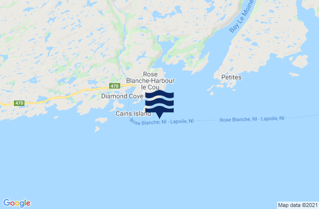Mapa da tábua de marés em Rose Blanche Harbour, Canada