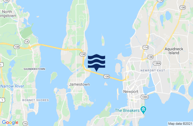 Mapa da tábua de marés em Rose Island northwest of, United States