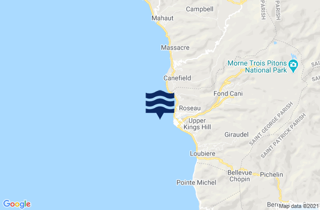 Mapa da tábua de marés em Roseau (Dominica), Martinique