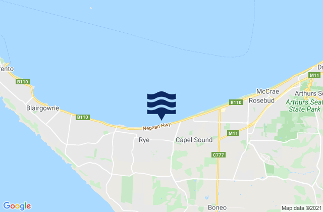 Mapa da tábua de marés em Rosebud Jetty, Australia