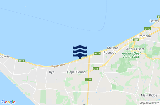 Mapa da tábua de marés em Rosebud West, Australia