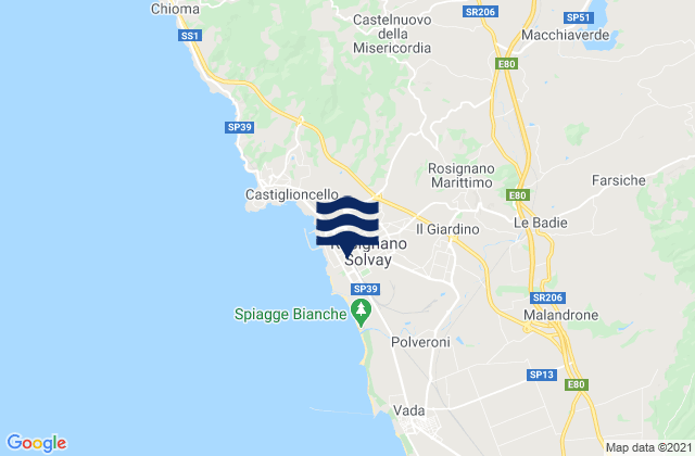 Mapa da tábua de marés em Rosignano Solvay-Castiglioncello, Italy