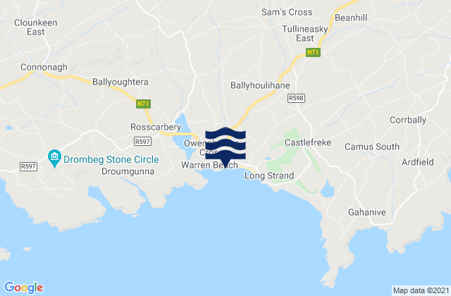 Mapa da tábua de marés em Rosscarbery Bay, Ireland