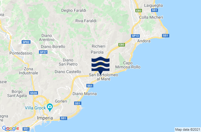 Mapa da tábua de marés em Rossi, Italy