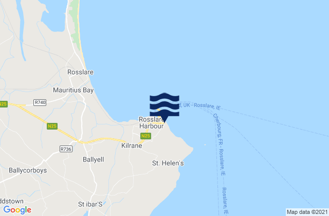 Mapa da tábua de marés em Rosslare Europort, Ireland