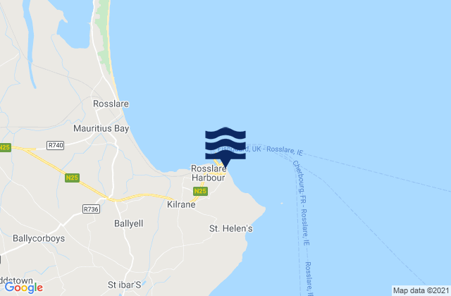 Mapa da tábua de marés em Rosslare Port, Ireland