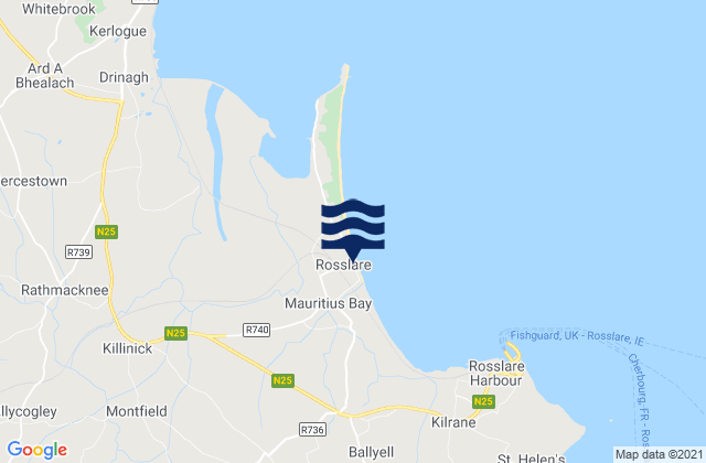 Mapa da tábua de marés em Rosslare, Ireland