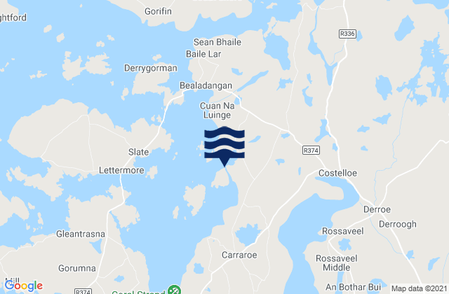 Mapa da tábua de marés em Rossroe Island, Ireland