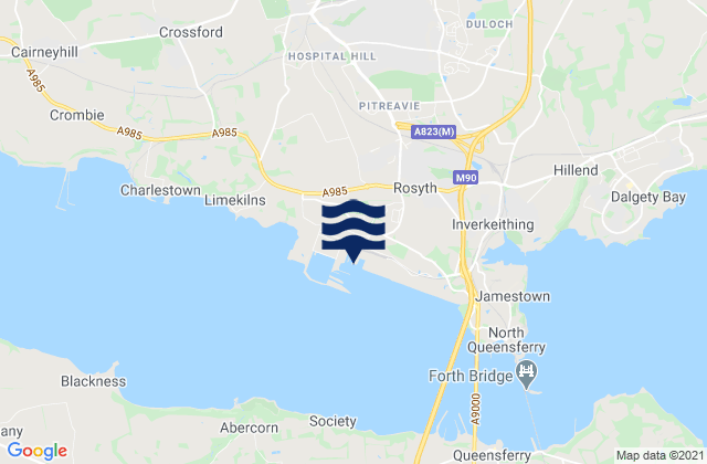 Mapa da tábua de marés em Rosyth, United Kingdom