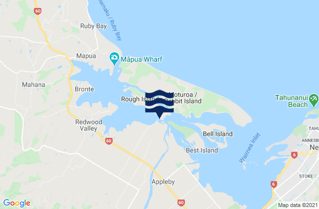 Mapa da tábua de marés em Rough Island, New Zealand