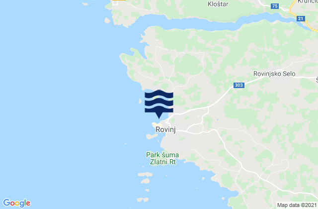 Mapa da tábua de marés em Rovinj-Rovigno, Croatia