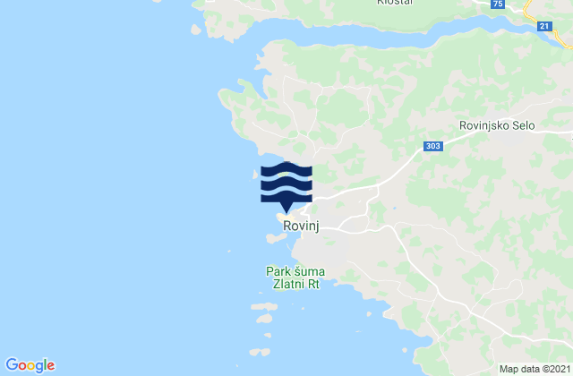 Mapa da tábua de marés em Rovinj, Croatia