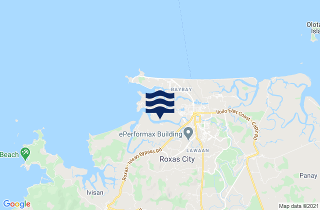 Mapa da tábua de marés em Roxas City, Philippines