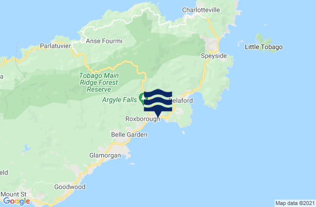 Mapa da tábua de marés em Roxborough, Trinidad and Tobago