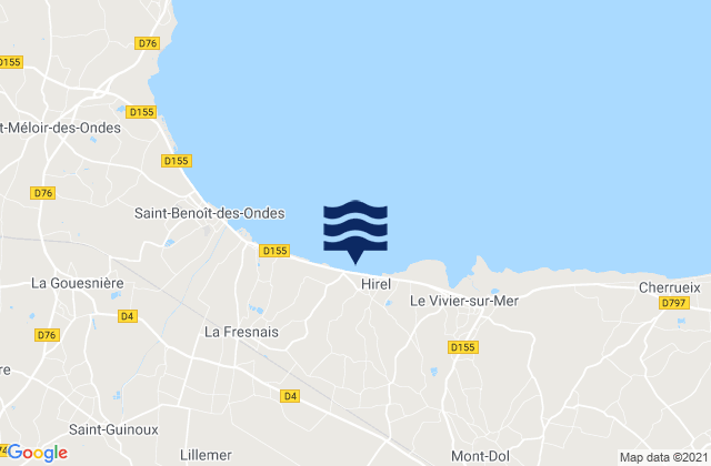 Mapa da tábua de marés em Roz-Landrieux, France