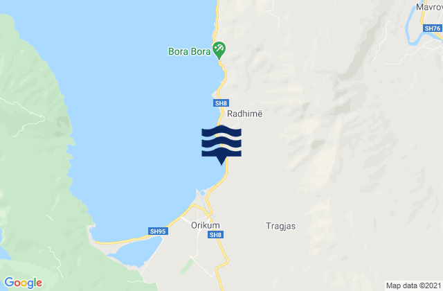 Mapa da tábua de marés em Rrethi i Vlorës, Albania