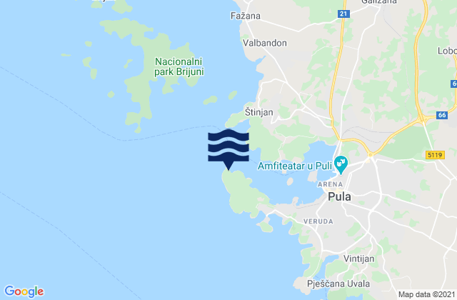 Mapa da tábua de marés em Rt Kumpare, Croatia