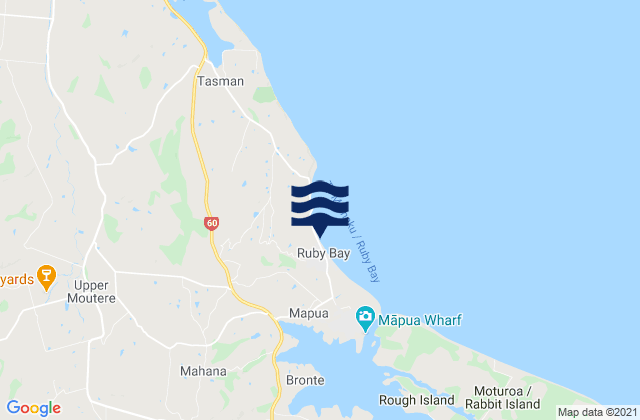 Mapa da tábua de marés em Ruby Bay, New Zealand