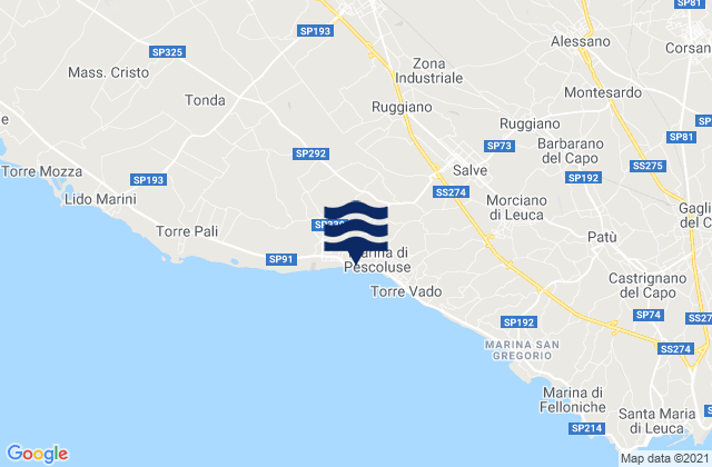Mapa da tábua de marés em Ruffano, Italy