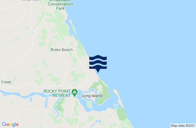 Mapa da tábua de marés em Rules Beach, Australia