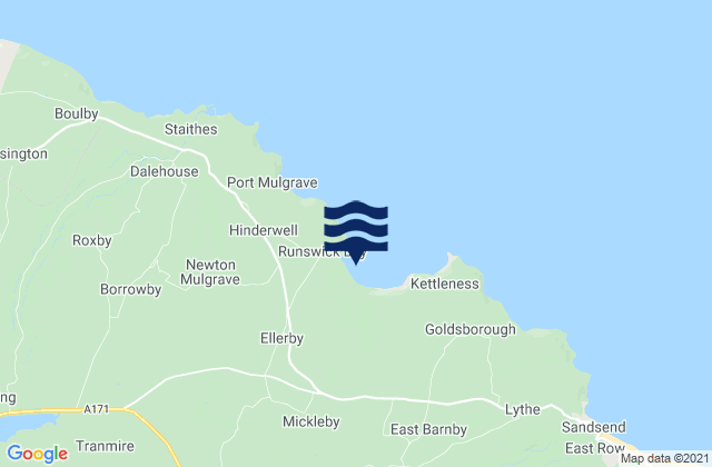 Mapa da tábua de marés em Runswick Bay, United Kingdom
