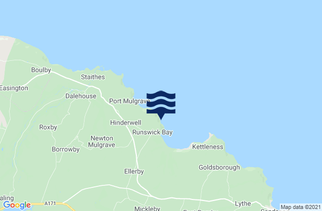 Mapa da tábua de marés em Runswick Bay, United Kingdom