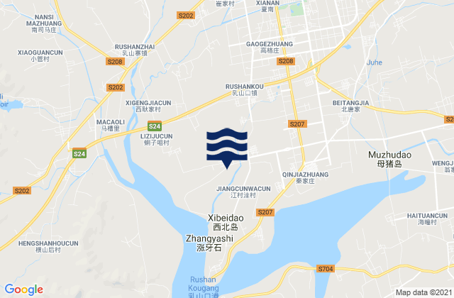 Mapa da tábua de marés em Rushankou, China