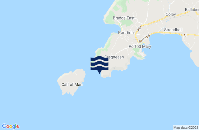 Mapa da tábua de marés em Rushen, Isle of Man