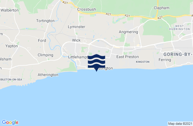 Mapa da tábua de marés em Rustington Beach, United Kingdom