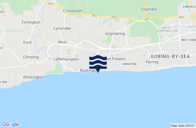 Mapa da tábua de marés em Rustington, United Kingdom