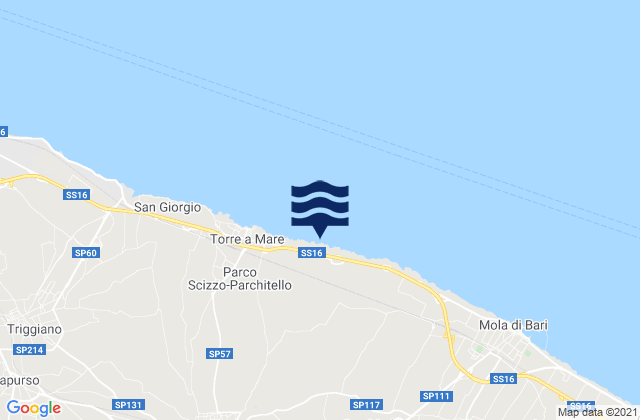 Mapa da tábua de marés em Rutigliano, Italy