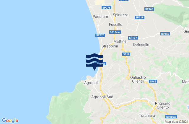Mapa da tábua de marés em Rutino, Italy
