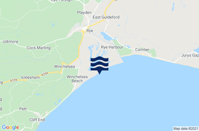 Mapa da tábua de marés em Rye, United Kingdom