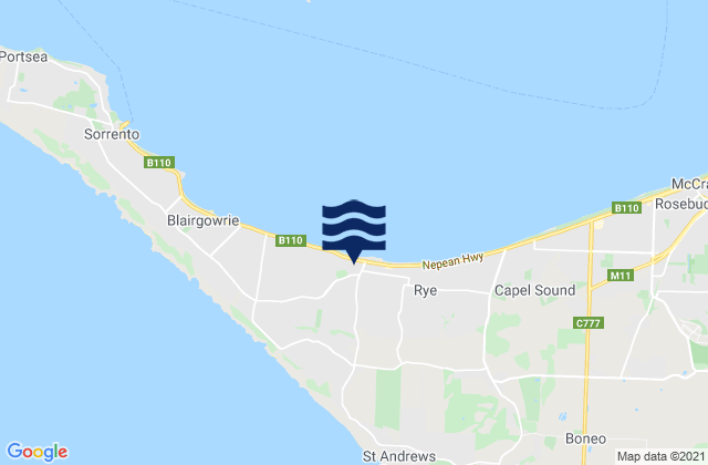Mapa da tábua de marés em Rye, Australia