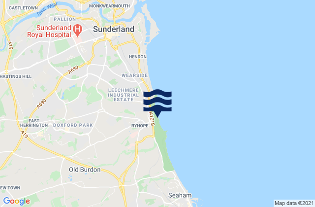 Mapa da tábua de marés em Ryhope Beach, United Kingdom