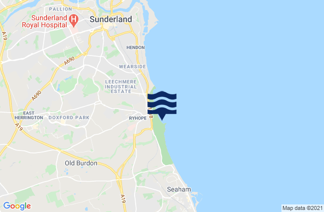 Mapa da tábua de marés em Ryhope South Beach, United Kingdom