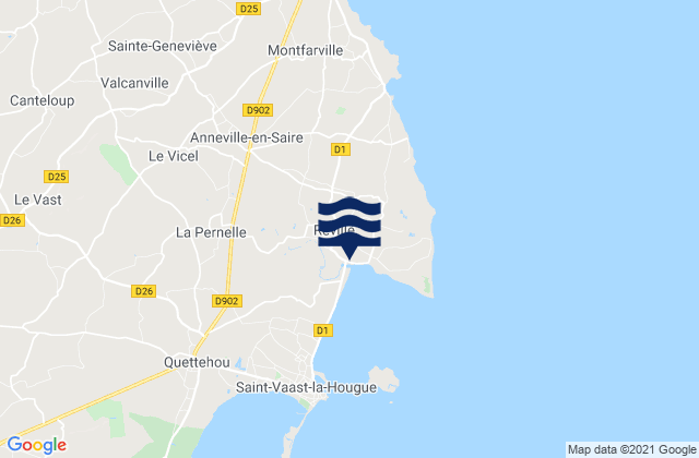 Mapa da tábua de marés em Réville, France