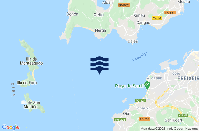 Mapa da tábua de marés em Ría de Vigo, Spain