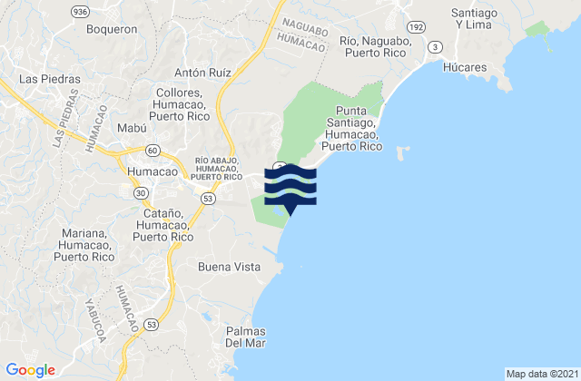 Mapa da tábua de marés em Río Abajo Barrio, Puerto Rico